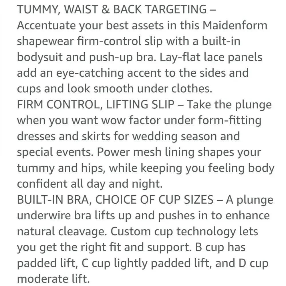 Maidenform Shapewear Firm Control Bra Slip 34B Cool Comfort Anti-Static DM1032